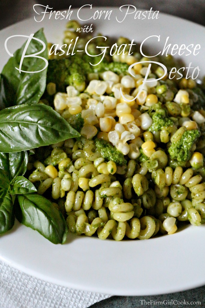 fresh corn pasta with pesto